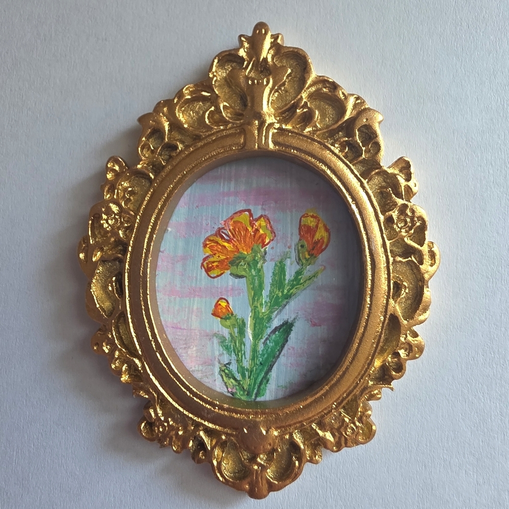 Micro Minature Acrylic Painting Floral Flowers Framed Original Art